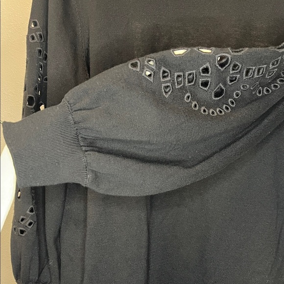 Chico's Black Open-Front Cardigan with Cutout Eyelet Design - Picture 5 of 6